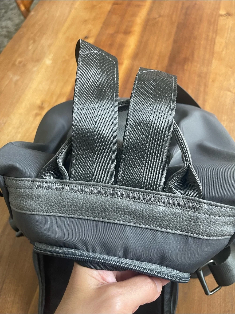 Convertible Grey Two-Tone Backpack Tote - Women's Bag